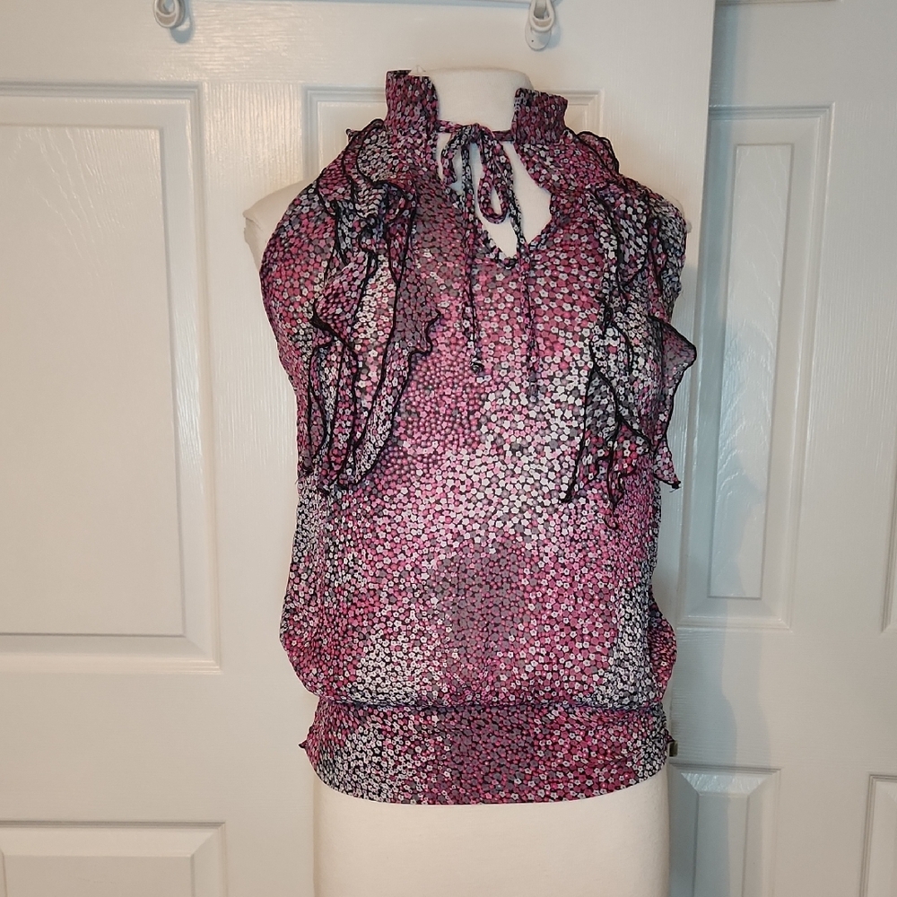 Thanx Collection Floral Ruffle Blouse - Pink and Black